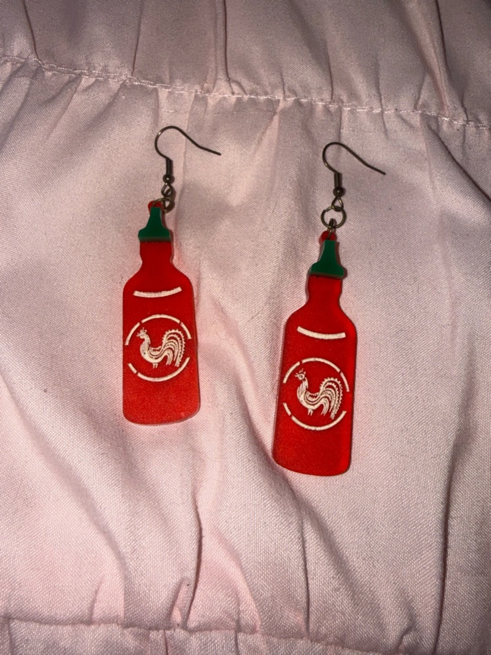 Sriracha Bottle Dangle Earrings - Red & Green